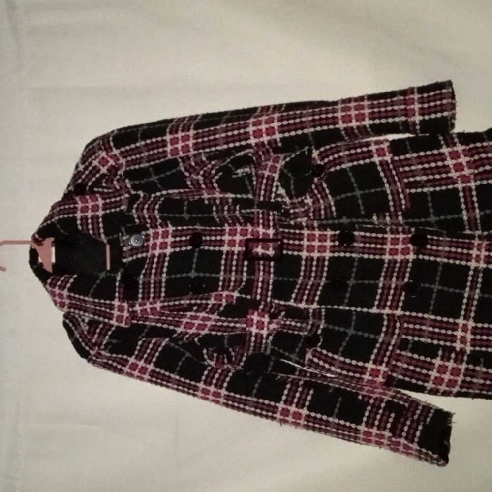 Women's Dots brand Double Breasted Peacoat.  Black/ Hot Pink/ Cream/ Gray. Sz XL